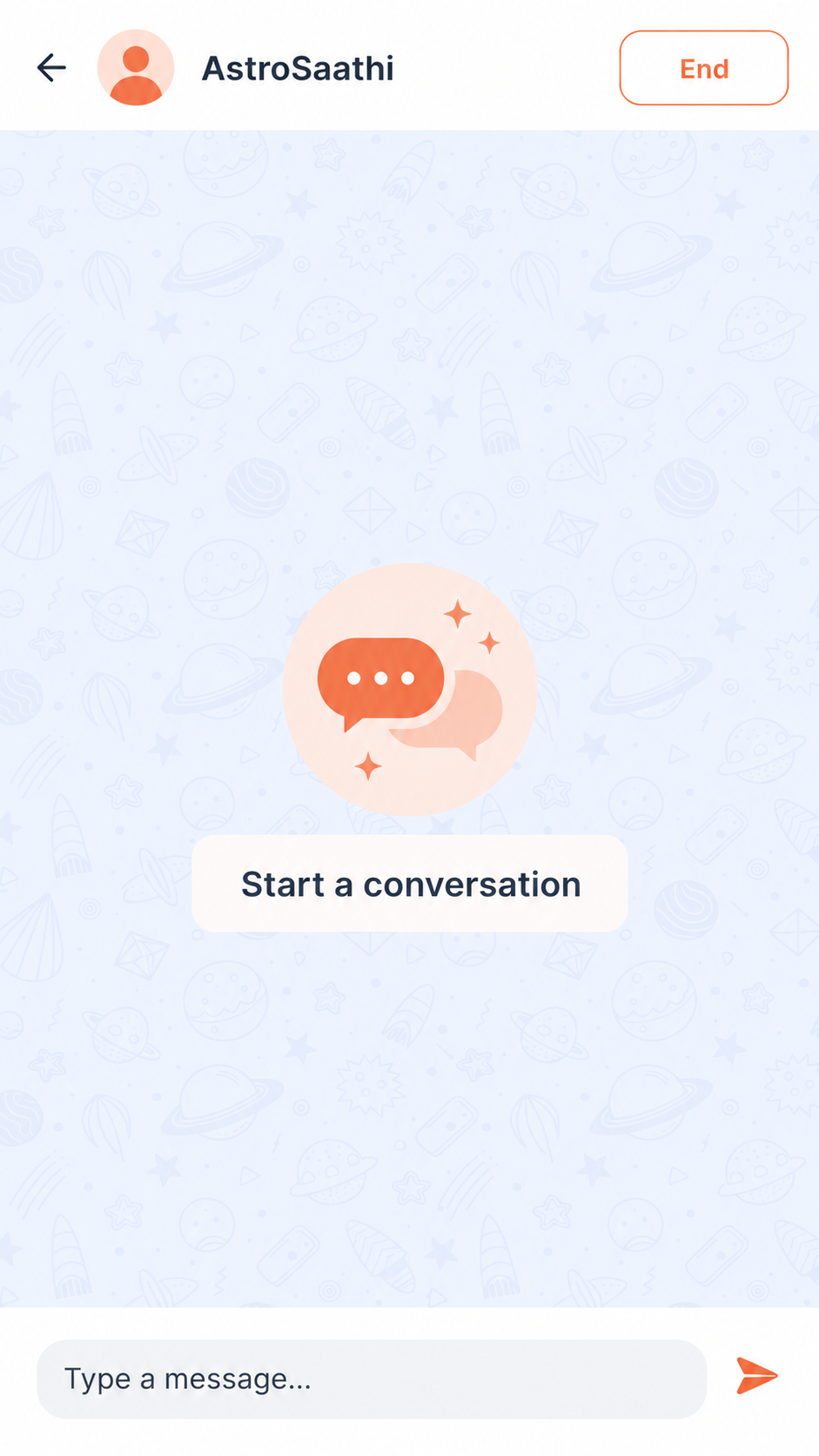 AstroSaathi empty chat screen reference mockup